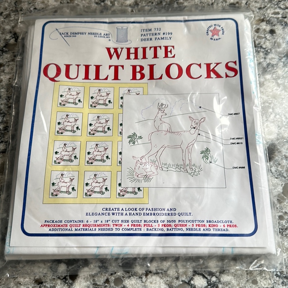 Jack Dempsey, stamped needle art quilt blocks squares